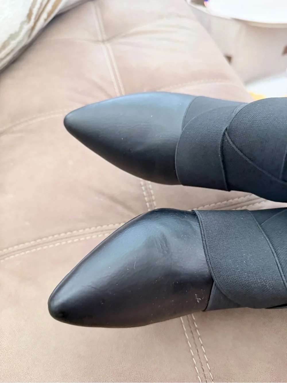 Women's Black Pointed Ankle Booties with Wrap Elastic Detail